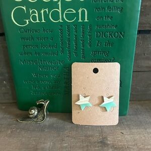 NWT teal star earrings wood and resin